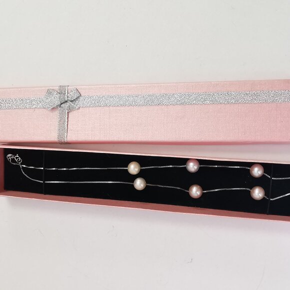 Sterling Silver and 7 Freshwater Floating Pearl Necklace - Picture 6 of 9